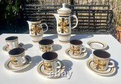 VTG Cinque Ports Pottery Monastery Rye Coffee Tea Set Brown Floral 70s 14 Piece