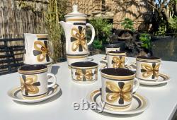 VTG Cinque Ports Pottery Monastery Rye Coffee Tea Set Brown Floral 70s 14 Piece