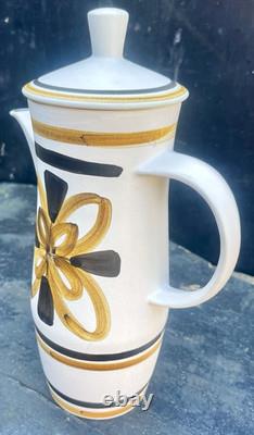 VTG Cinque Ports Pottery Monastery Rye Coffee Tea Set Brown Floral 70s 14 Piece