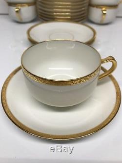 VTG Haviland Limoges French White & Gold Trim 12 Saucer N 9 Cup Tea & Coffee Set