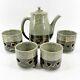 Vtg Rare Somayaki Soma Ware Green Crackle Horse Heart Coffee Tea Pot 4 Cups Set