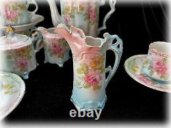 VTG Repro R S Prussia Coffee Tea Set RPU12 Porcelain Pink Flowers & Gold 18 Pc