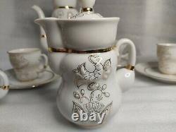 VTG Russian Coffee Tea Set Lomonosov Embossed Pattern Gold Painting Bone China