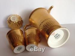VTG Syracuse China Shelledge Gold Hand Painted Coffee Pot & Cups W Saucers Set