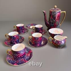 Victoria Czechoslovakia Purple Marble Coffee Set Vintage Art Deco Lusterware
