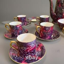 Victoria Czechoslovakia Purple Marble Coffee Set Vintage Art Deco Lusterware