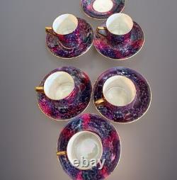 Victoria Czechoslovakia Purple Marble Coffee Set Vintage Art Deco Lusterware