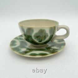 Vintage 10 Pc Rare Thrown Pottery Glazed Green Coffee Cups Saucers? Portugal