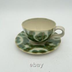 Vintage 10 Pc Rare Thrown Pottery Glazed Green Coffee Cups Saucers? Portugal