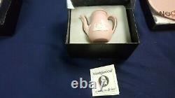 Vintage 11 Pc. Wedgewood Jasperware Pink Mini Miniature Coffee & Tea Set NIB WOW