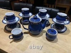 Vintage 11 Piece Denby Imperial Blue English Stoneware Pottery Coffee Set