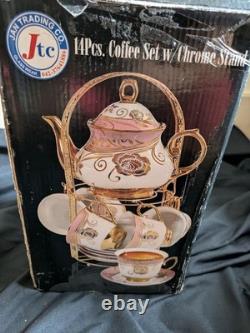 Vintage 14-Piece Coffee Set with Chrome Stand Yamasen Gold Collection, Royal