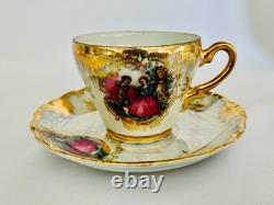 Vintage 15 Pc Lustreware Coffee Set Romantic Couple Pearl Luster Porcelain Gold
