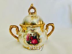 Vintage 15 Pc Lustreware Coffee Set Romantic Couple Pearl Luster Porcelain Gold