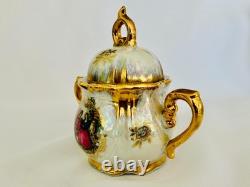 Vintage 15 Pc Lustreware Coffee Set Romantic Couple Pearl Luster Porcelain Gold