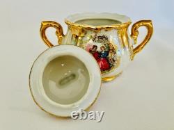Vintage 15 Pc Lustreware Coffee Set Romantic Couple Pearl Luster Porcelain Gold