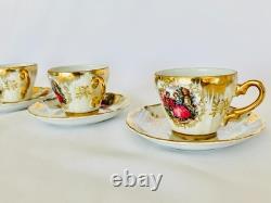 Vintage 15 Pc Lustreware Coffee Set Romantic Couple Pearl Luster Porcelain Gold
