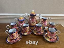 Vintage 17 Pc Limoges China Tea Coffee Set Cobalt Blue Gold Grapes Repro