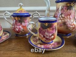 Vintage 17 Pc Limoges China Tea Coffee Set Cobalt Blue Gold Grapes Repro