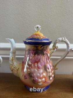 Vintage 17 Pc Limoges China Tea Coffee Set Cobalt Blue Gold Grapes Repro