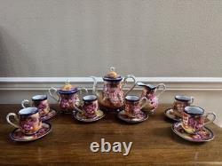 Vintage 17 Pc Limoges China Tea Coffee Set Cobalt Blue Gold Grapes Repro