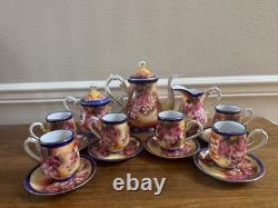 Vintage 17 Pc Limoges China Tea Coffee Set Cobalt Blue Gold Grapes Repro