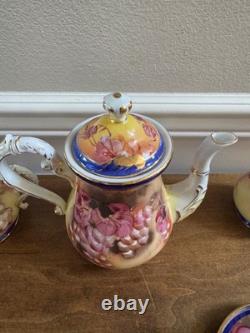 Vintage 17 Pc Limoges China Tea Coffee Set Cobalt Blue Gold Grapes Repro