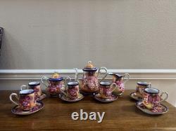 Vintage 17 Pc Limoges China Tea Coffee Set Cobalt Blue Gold Grapes Repro
