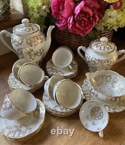 Vintage 1920s Limoges White & Gold Coffee Service 10 Place Settings Plus Extras