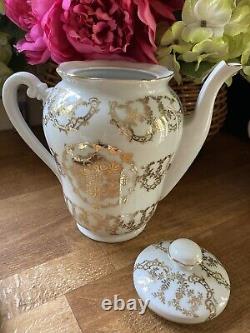 Vintage 1920s Limoges White & Gold Coffee Service 10 Place Settings Plus Extras