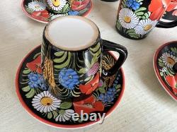 Vintage 1940's Chodovia Slovakian Handpainted Coffee Set Floral Wedding RARE