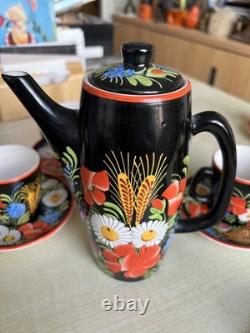 Vintage 1940's Chodovia Slovakian Handpainted Coffee Set Floral Wedding RARE