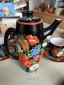 Vintage 1940's Chodovia Slovakian Handpainted Coffee Set Floral Wedding RARE