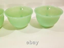 Vintage 1950's Fire King Jane Ray Jadeite Ribbed Coffee Cups Set Of 4