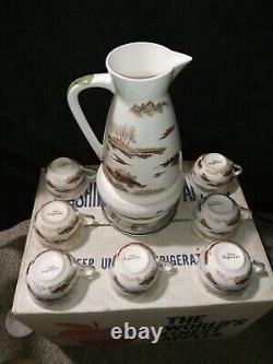Vintage 1950s Nasco Sayonara Coffee Pot Warmer And 7 Cups Set 9.75