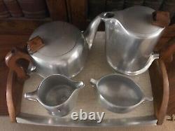 Vintage 1950s Picquot Ware Magnalium 5 Piece Tea Coffee Set with Tray