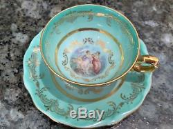 Vintage 1950s Porcelain Bavaria KHM Germany Coffee/Tea Set For 6 Gold/ Green