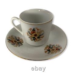 Vintage 1960 Demitasse Cup and Saucer Tea Cup Set Flowers Gold Rim Made in China