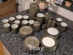 Vintage 1960s Denby Chevron Green 50pc Tea Coffee Set Stoneware Job Lot