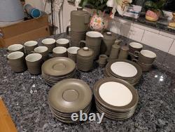 Vintage 1960s Denby Chevron Green 50pc Tea Coffee Set Stoneware Job Lot