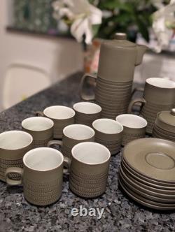 Vintage 1960s Denby Chevron Green 50pc Tea Coffee Set Stoneware Job Lot