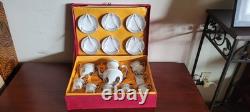 Vintage 1960s Imperial Japan Design White & Gold Tea/Coffee Set + Display Case