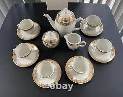 Vintage 1960s Wloclawek Porcelain Coffee Tea Set in white/gold