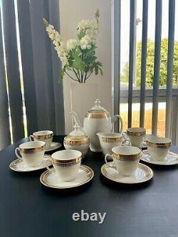 Vintage 1960s Wloclawek Porcelain Coffee Tea Set in white/gold