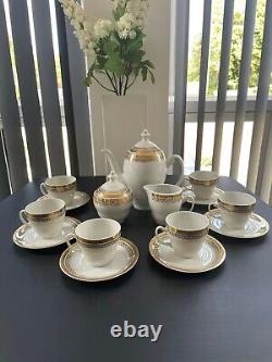 Vintage 1960s Wloclawek Porcelain Coffee Tea Set in white/gold