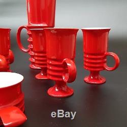 Vintage 1970's CARTLON WARE Coffee Pot Jug Mugs Set in VIVID RED Retro Style