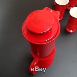 Vintage 1970's CARTLON WARE Coffee Pot Jug Mugs Set in VIVID RED Retro Style