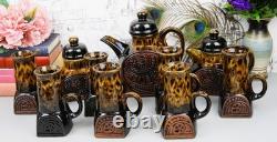 Vintage 1970s Fosters Pottery Troika Style Chimney 10 Piece Coffee Set