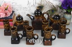 Vintage 1970s Fosters Pottery Troika Style Chimney 10 Piece Coffee Set