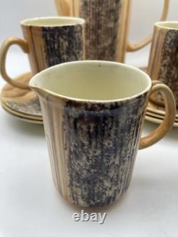 Vintage 1970s Price & Kensington Phoenician Coffee Set. Ribbed Wood Effect VGC